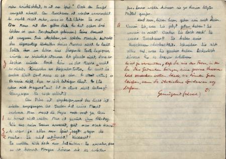 Strony z wypracowaniem w języku niemieckim na temat: „Widz i jego metamorfozy” [Der Zuschauer und seine Verwandlungen], po 1947 r. Deutsche Nationalbibliothek